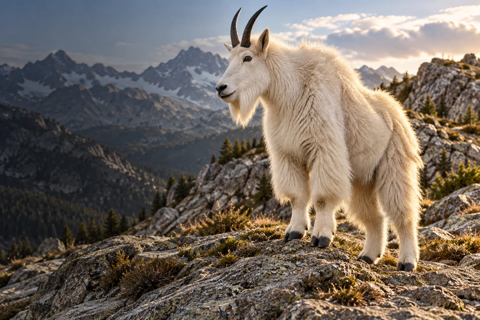 mountain goat in natural terrain, wildlife illustration