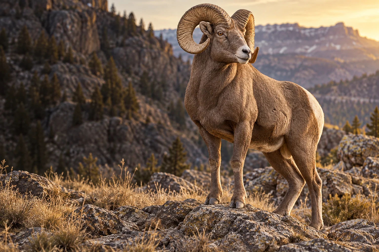 sheep in natural terrain, wildlife illustration