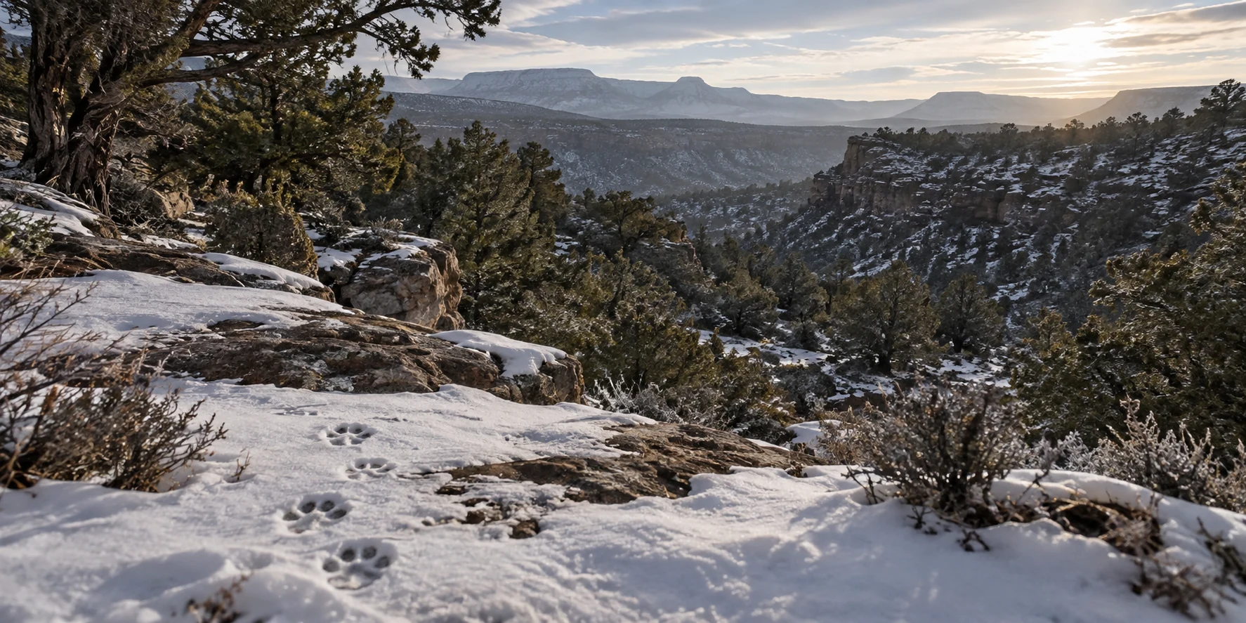 Illustrative winter mountain landscape